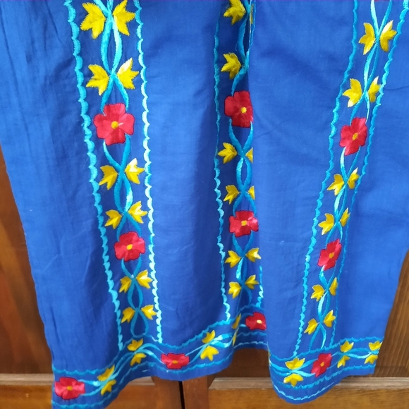 NWT Kurta/kurti Handcrafted Floral Embroidered Blue Cotton Long Sleeve Dress - Picture 6 of 11